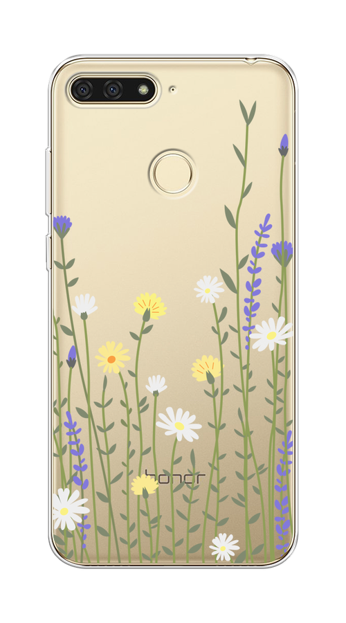 

Чехол на Honor 7C/7A Pro/Huawei Y6 Prime 2018 "Ромашка и лаванда", Зеленый;желтый;прозрачный, 64550-1