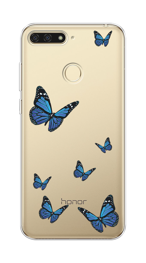 

Чехол на Honor 7C/7A Pro/Huawei Y6 Prime 2018 "Blue butterflies", Синий;черный, 64550-1