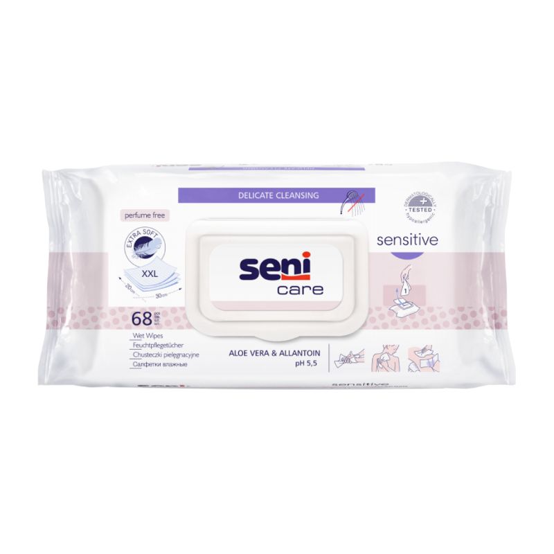Купить Салфетки влажные Seni CARE Sensitive для чувствительной кожи 68 шт.