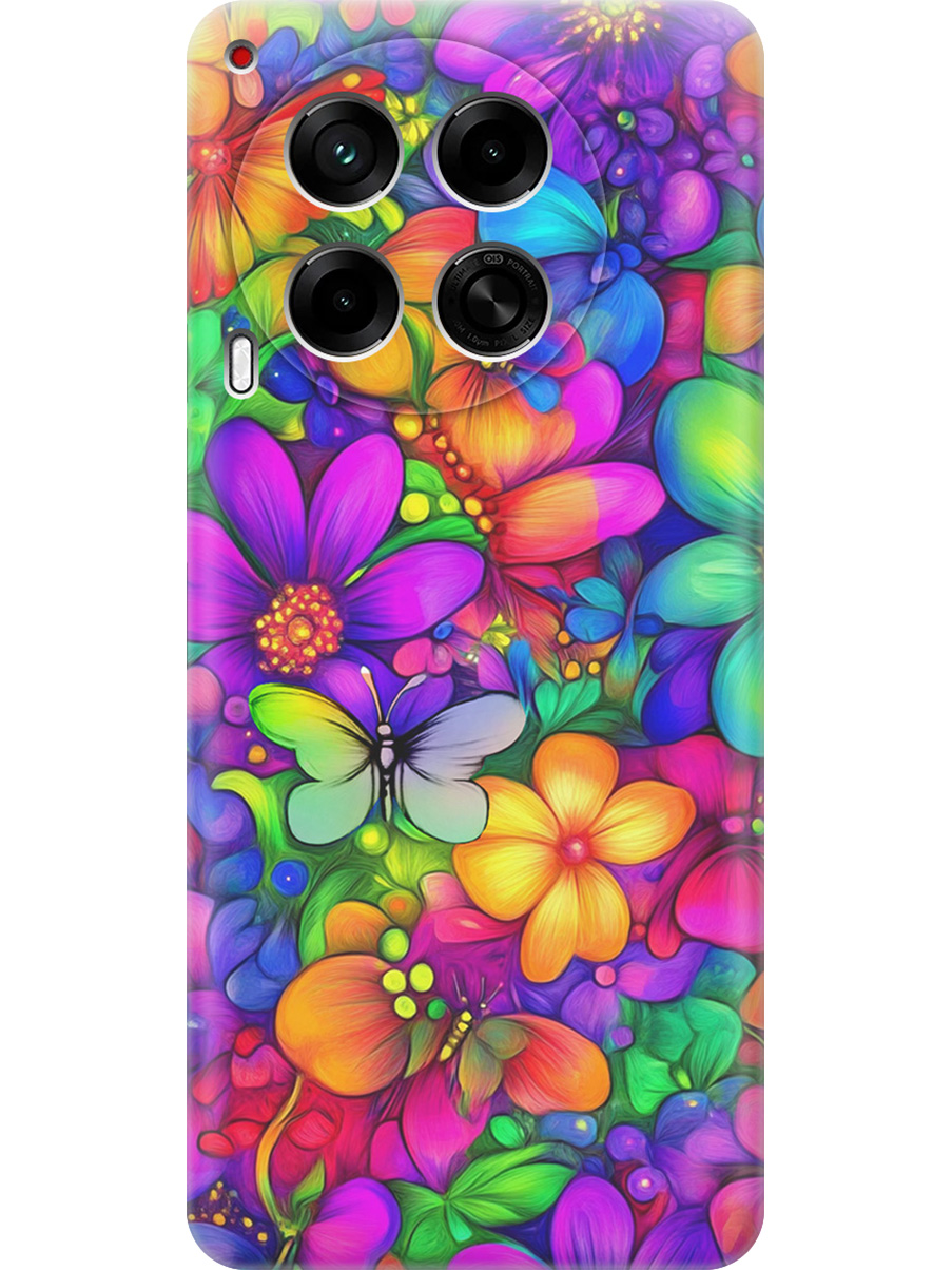 

Силиконовый чехол на Tecno Camon 30 4g / 30 5g с принтом "Бабочки и цветы" прозрачный, Прозрачный;зеленый;фиолетовый;красный, 782632423