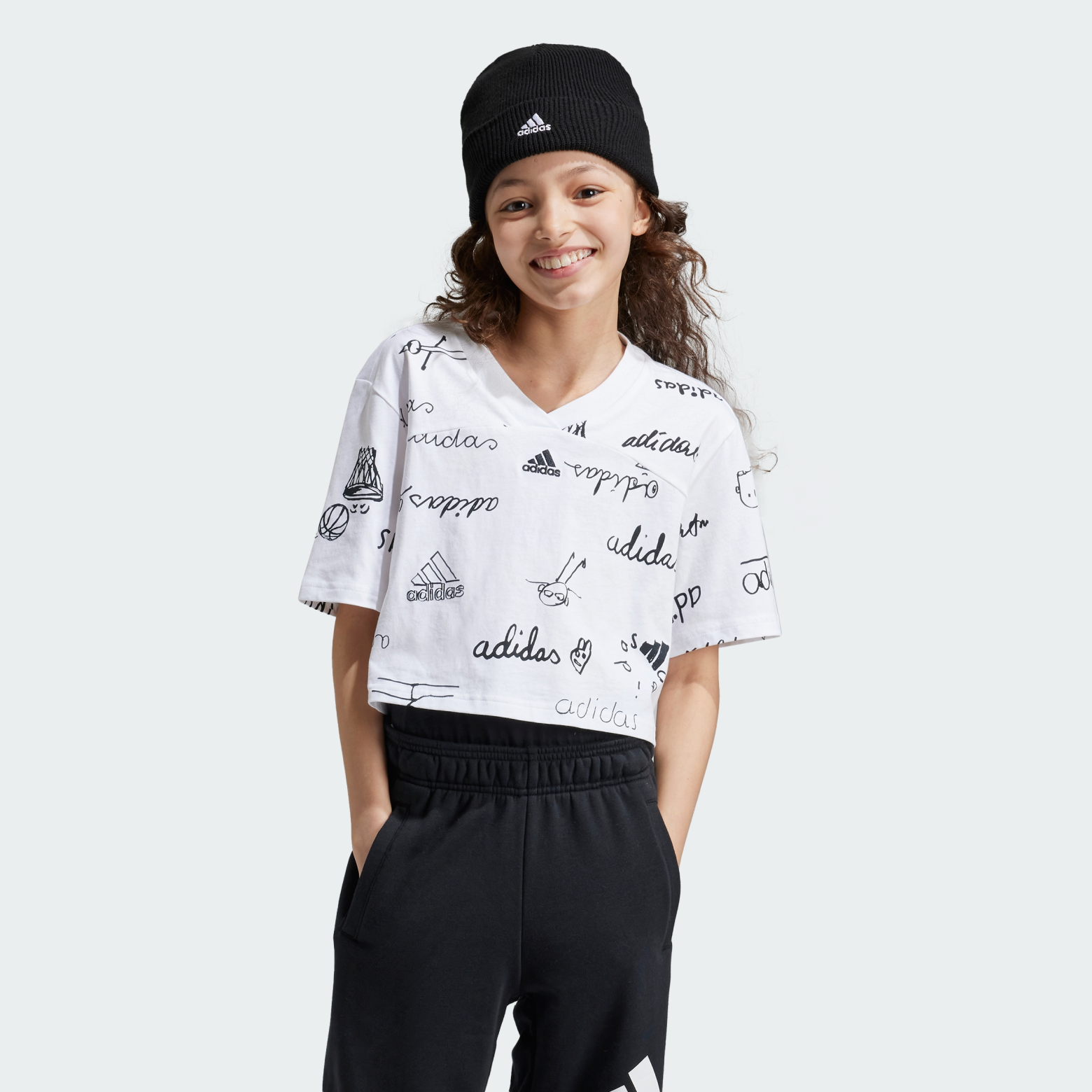 

Футболка Adidas для девочек, IV9434, чёрная 001A, размер 140, Белый, Brand Love Kids