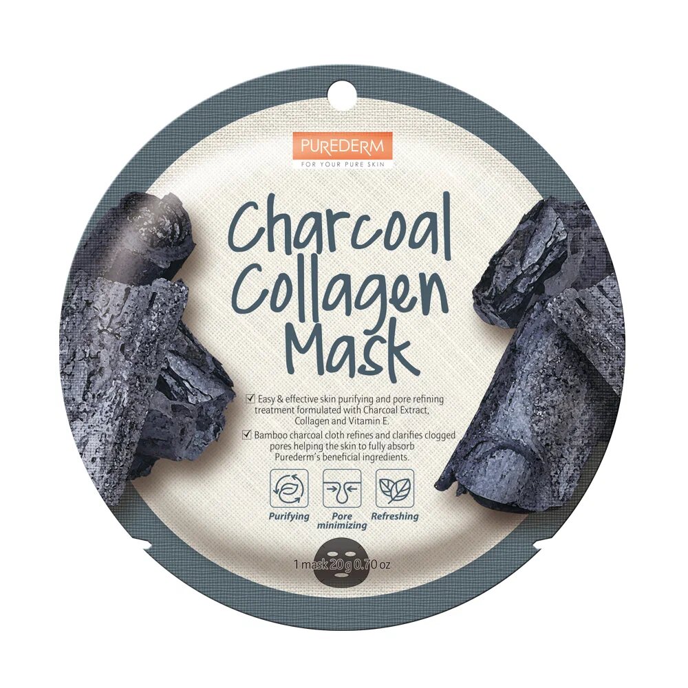 Маска для лица Purederm Charcoal Collagen, 20 г invit маска для лица face detox mask salicylic acid 2% charoal powder 50