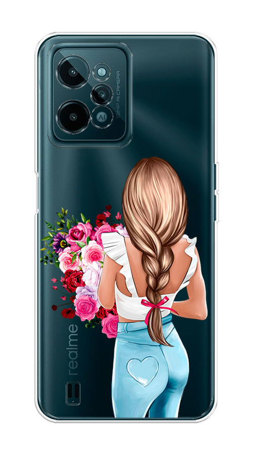 

Чехол на Realme C31 "Девушка с цветами", Коричневый;розовый;голубой, 259350-6