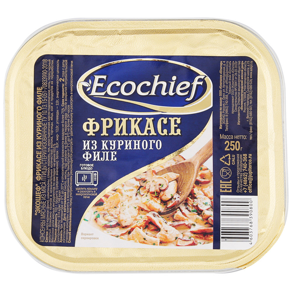 

Фрикасе Ecochief из куриного филе с шампиньонами 250 г