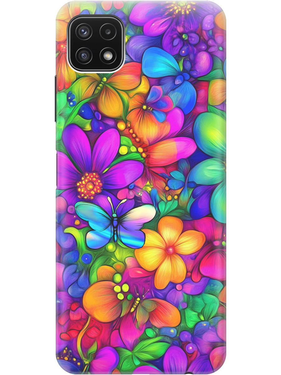 

Силиконовый чехол на Samsung Galaxy A22s 5G с принтом "Бабочки и цветы" прозрачный, Прозрачный;зеленый;фиолетовый;красный, 734082023