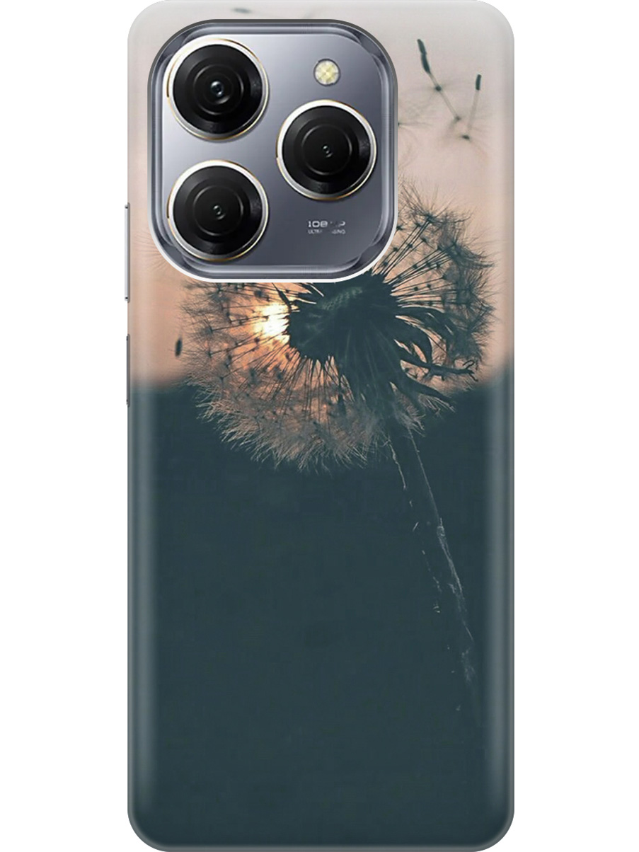 

Силиконовый чехол на Tecno Spark 20 Pro с рисунком "Одуванчик на закате", Серый;черный, 20011919