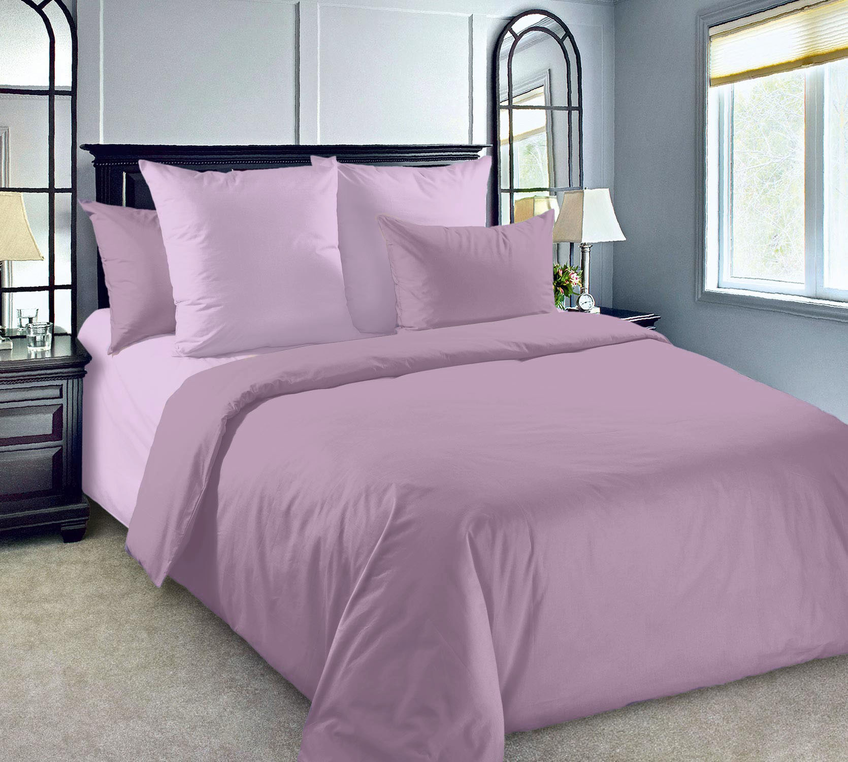 

Однотонное постельное белье Цветущий сад, перкаль, Евро, наволочки 70х70, серия Однотонное перкаль