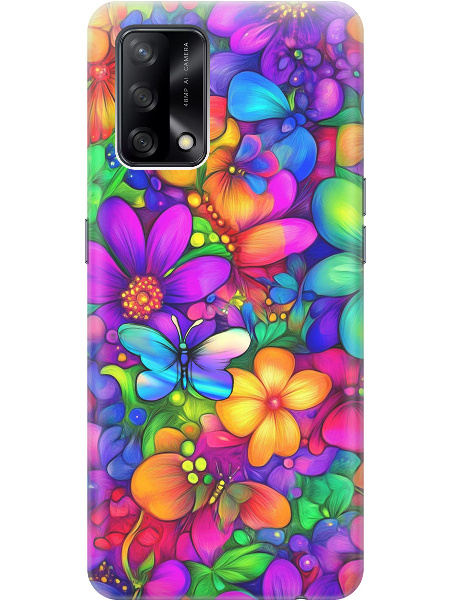 

Силиконовый чехол на Oppo A74 с принтом "Бабочки и цветы" прозрачный, Прозрачный;зеленый;фиолетовый;красный, 726147223