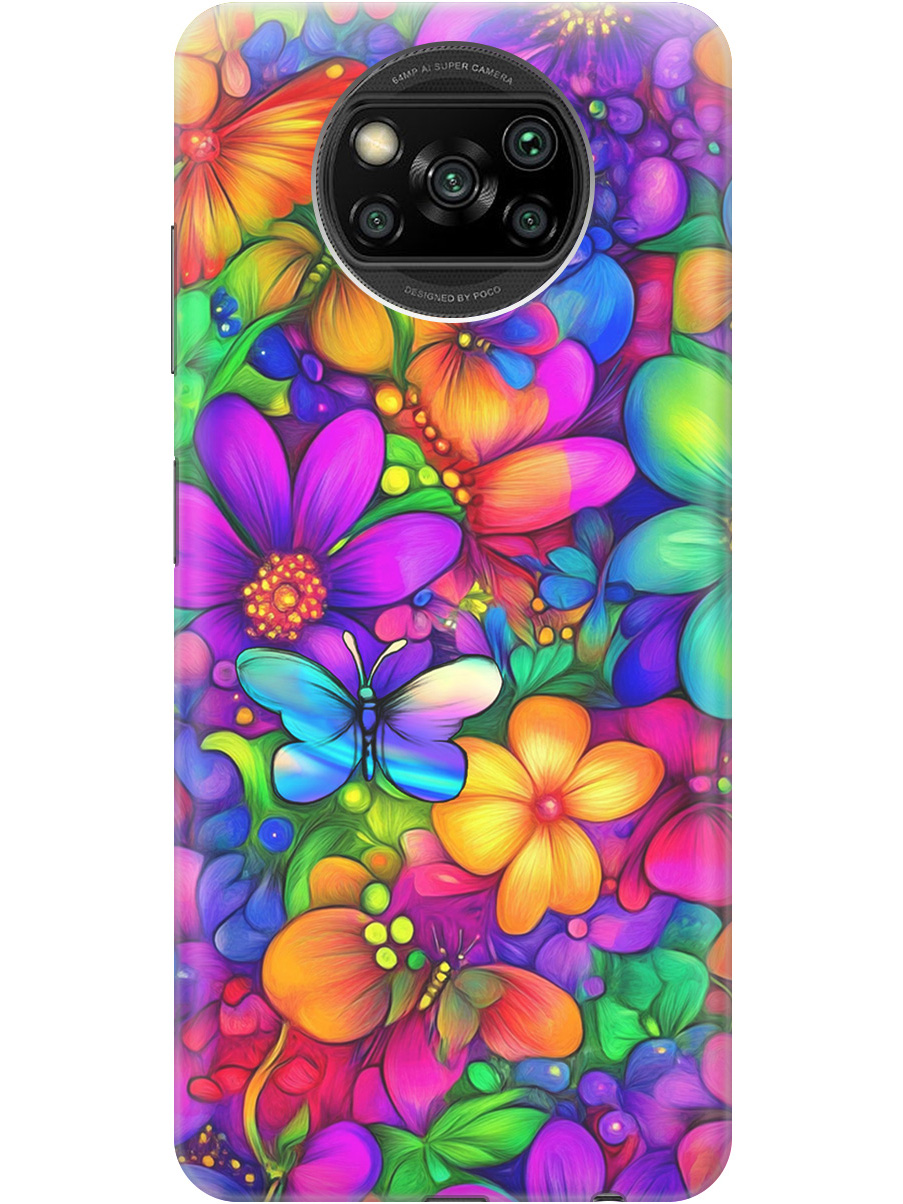 

Силиконовый чехол на Poco X3/X3 Pro с принтом "Бабочки и цветы" прозрачный, Прозрачный;зеленый;фиолетовый;красный, 723602723