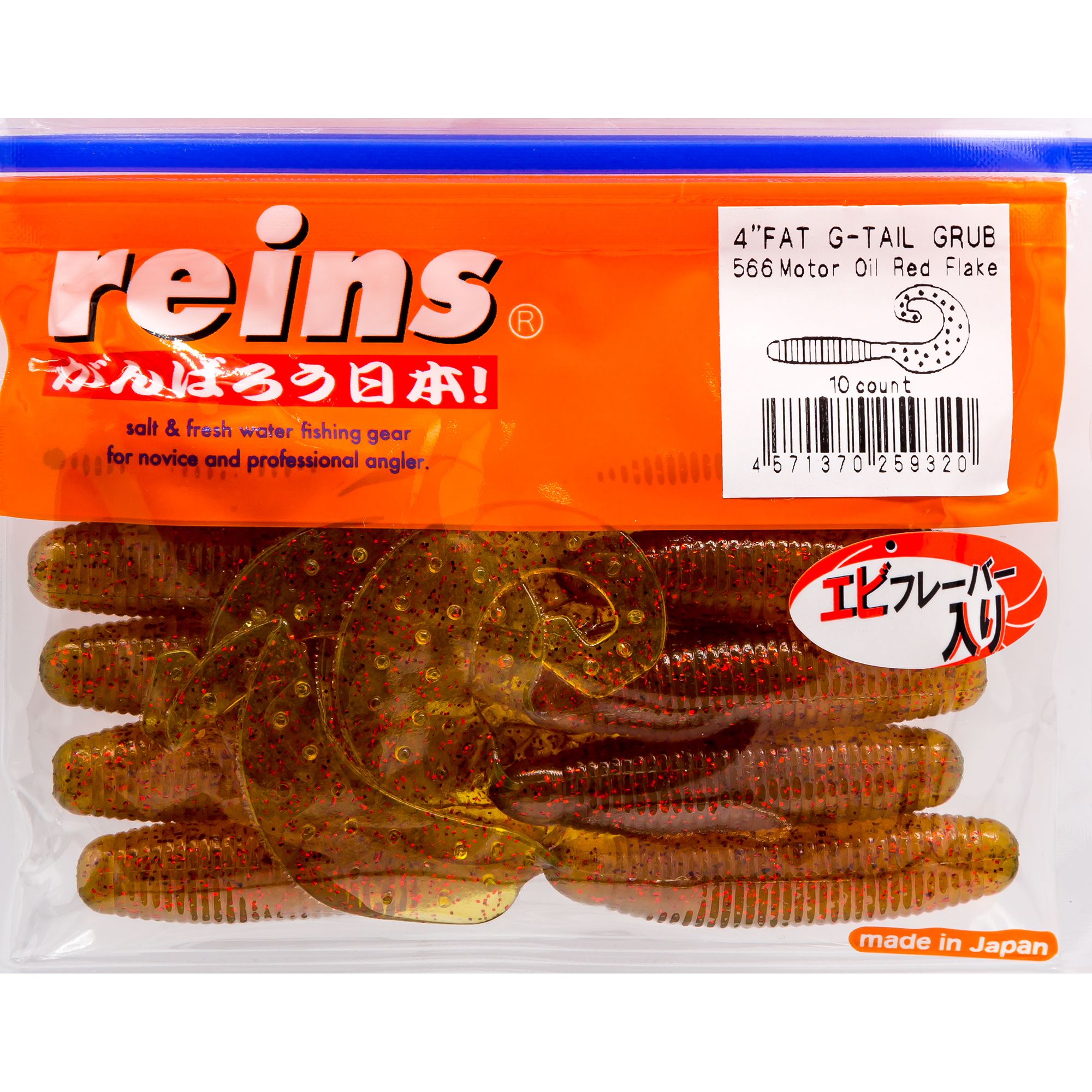 

Силиконовая приманка Reins Fat Gtail Grub 105 мм цвет 566 Motor Oil Red 10 шт, Fat Gtail Grub