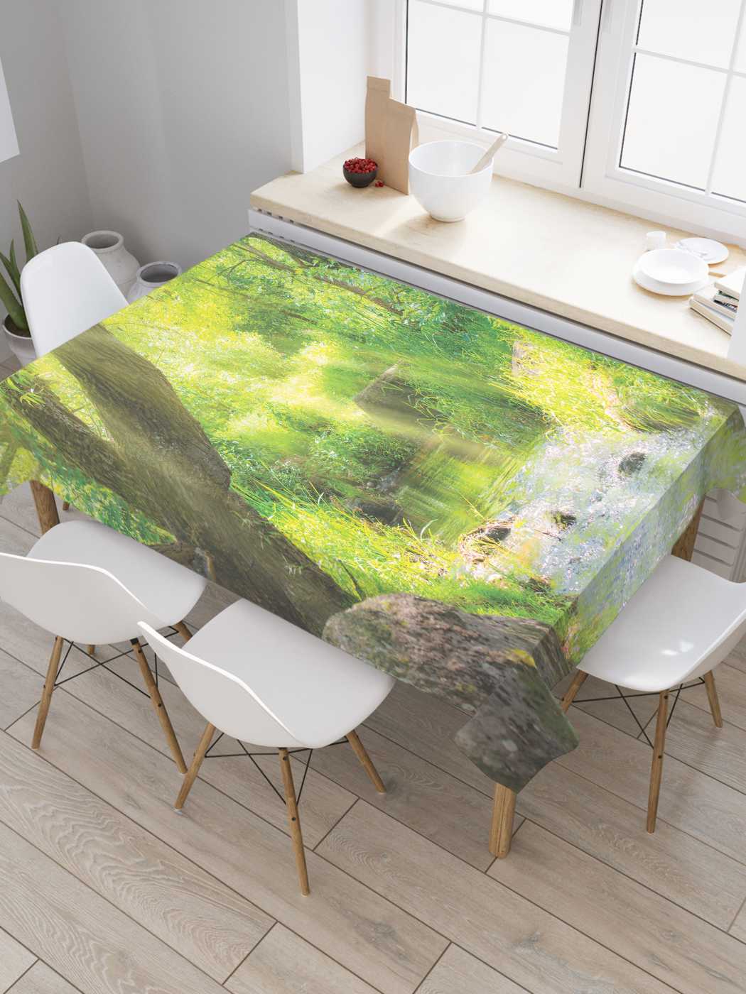

Скатерть прямоугольная JoyArty "Журчащий ручей" из сатена, 120x145 см, Зеленый, Журчащий ручей