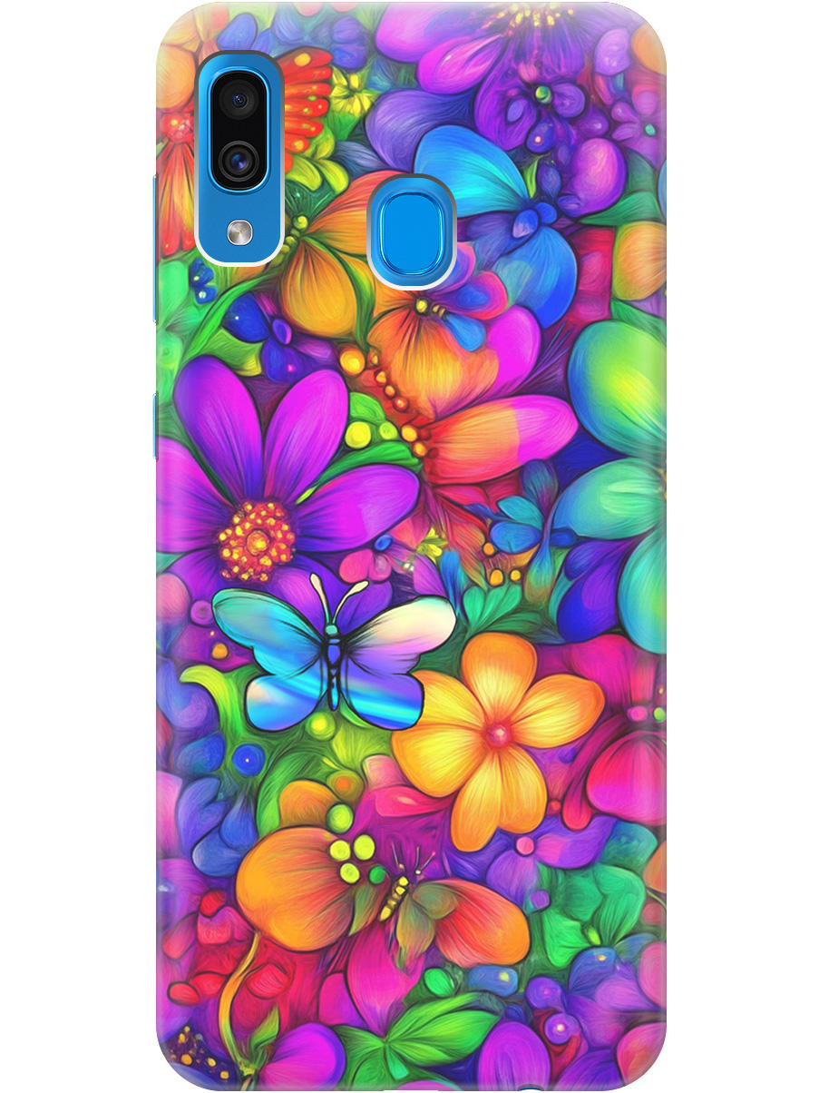 

Силиконовый чехол на Samsung Galaxy A20/A30 с принтом "Бабочки и цветы" прозрачный, Прозрачный;зеленый;фиолетовый;красный, 720772123