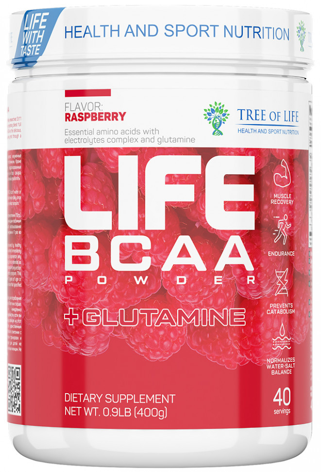 Аминокислоты Tree of Life  LIFE BCAA+Glutamine  400 г raspberry