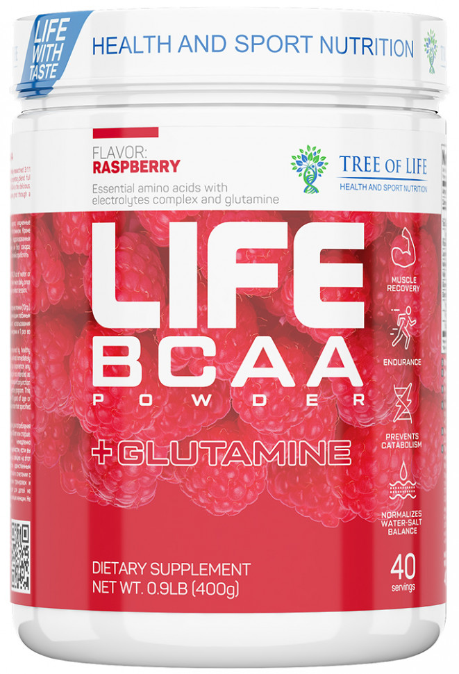 фото Аминокислоты tree of life life bcaa+glutamine 400 г raspberry