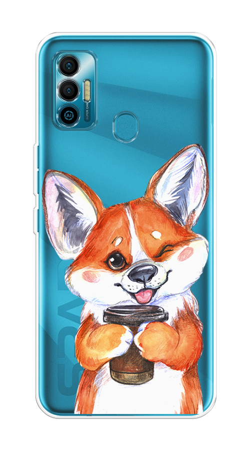 

Чехол на Tecno Spark 7 "Корги с кофе", Оранжевый;белый, 301050-4