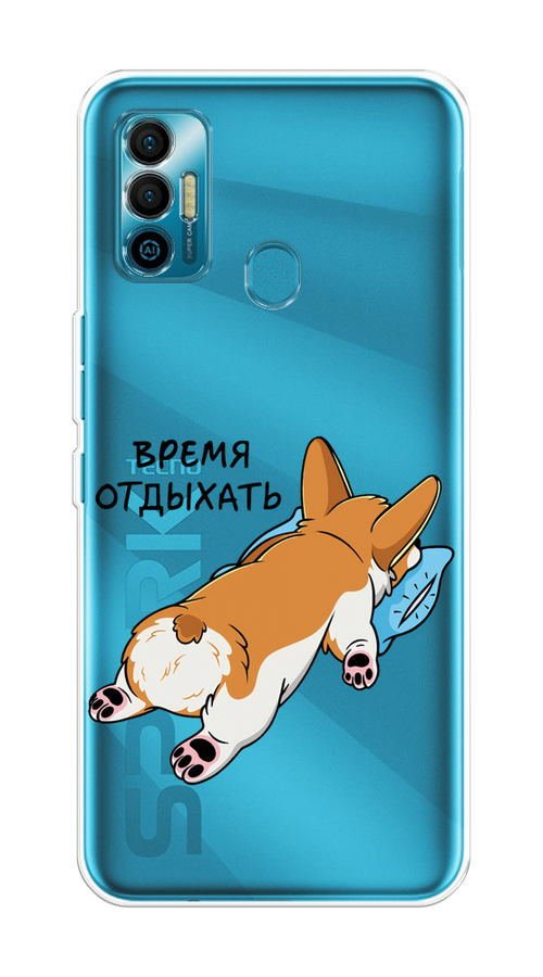 

Чехол на Tecno Spark 7 "Корги отдыхает", Черный;коричневый;голубой, 301050-1
