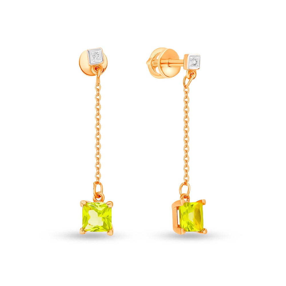 

Серьги подвески из красного золота 585Gold 202008004, хризолит/фианит, 202008004
