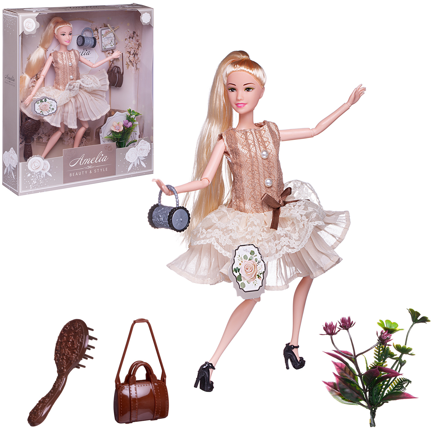 фото Кукла abtoys современный шик в платье с плиссированной юбкой, сумка 30 см pt-01614