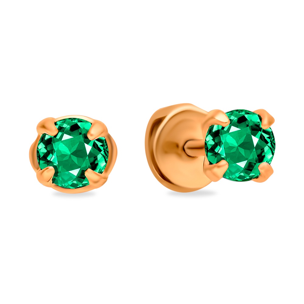

Серьги пусеты из красного золота 585Gold 102007624, изумруд искусственный, 102007624