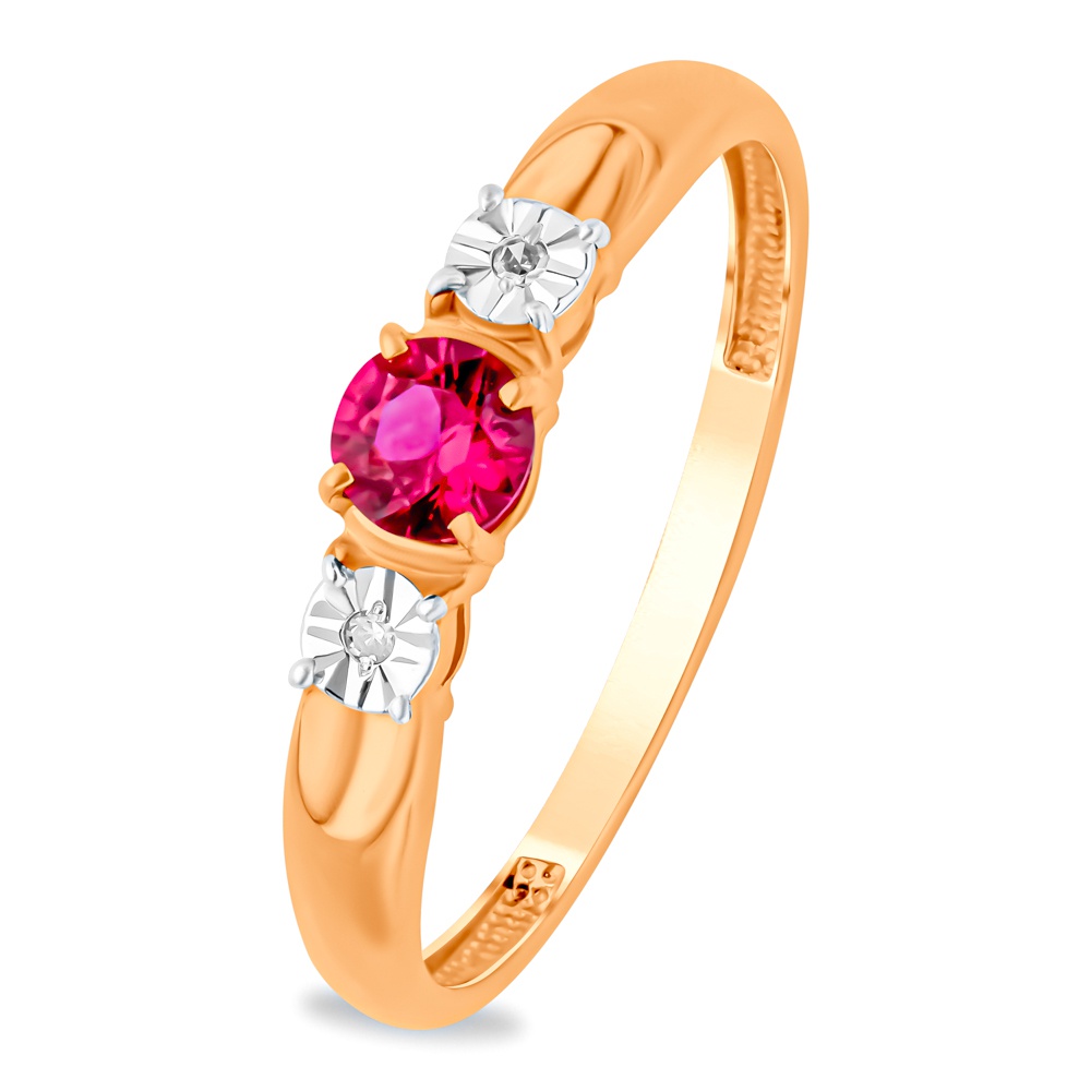 

Кольцо из золота р.  585Gold 101014719, рубин искусственный\бриллиант, 101014719
