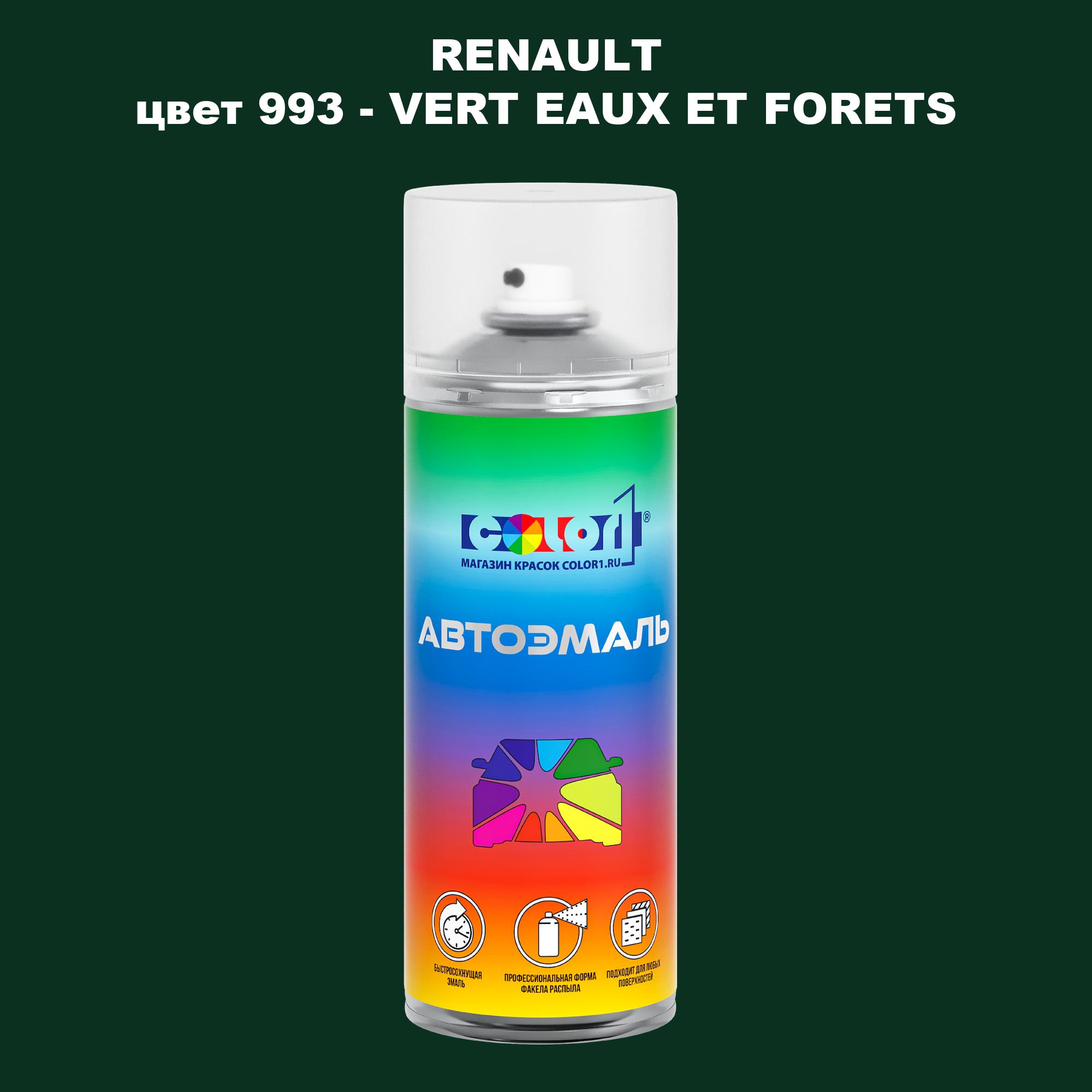

Аэрозольная краска COLOR1 для RENAULT, цвет 993 - VERT EAUX ET FORETS, Прозрачный
