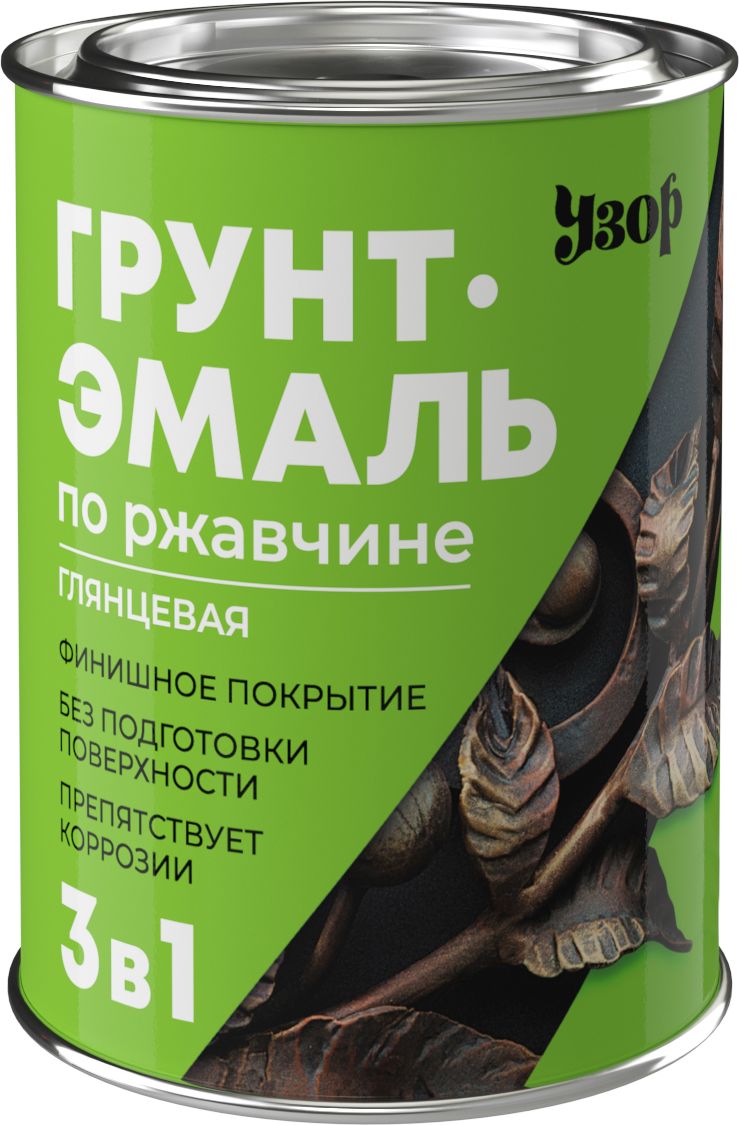 Алкидная эмаль по ржавчине дерево металл Узор 3в1 Узор гладкая черный 08 кг 229₽