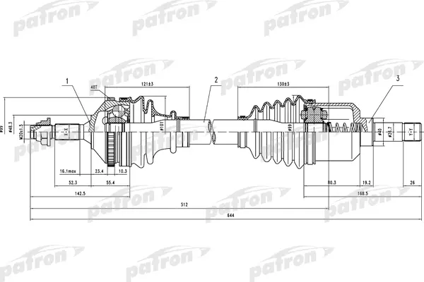 Полуось лев PEUGEOT: 206 1.9D BE4R 98>  +ABS PATRON PDS0389