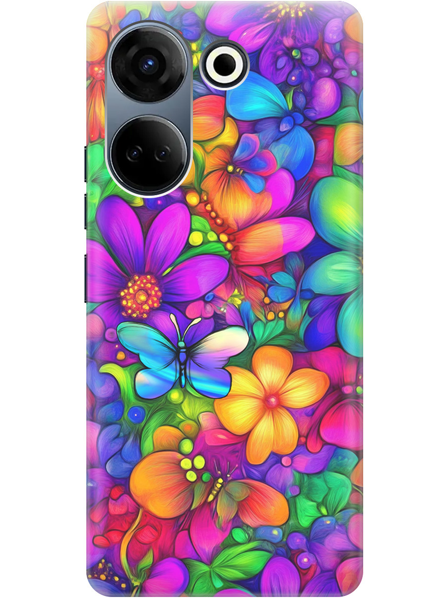 

Силиконовый чехол на Tecno Camon 20/20 Pro с принтом "Бабочки и цветы" прозрачный, Прозрачный;зеленый;фиолетовый;красный, 772566023