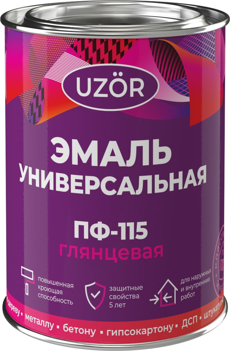 Алкидная эмаль универсальная дерево, металл Узор ПФ-115 глянцевая белая 0,8 кг