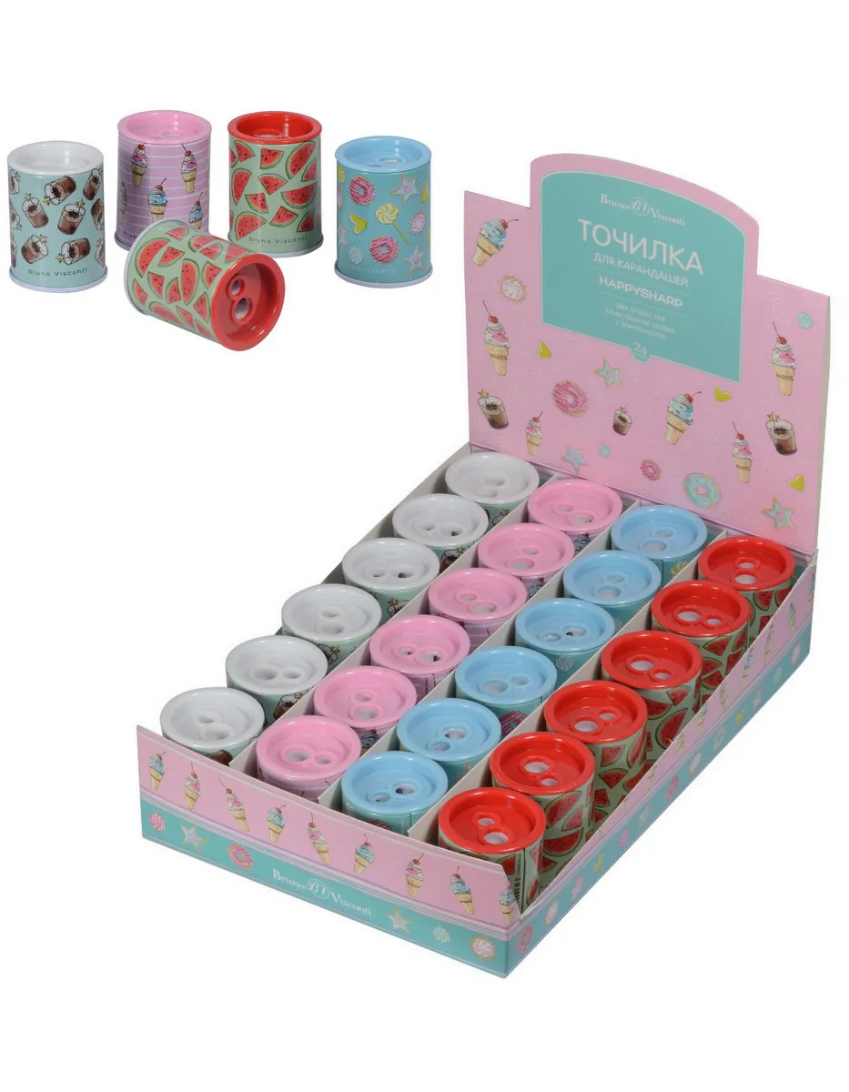 фото Точилки 24 шт. bruno visconti металлические, с 2-мя отверстиями "happysharp", 4 вида brunovisconti