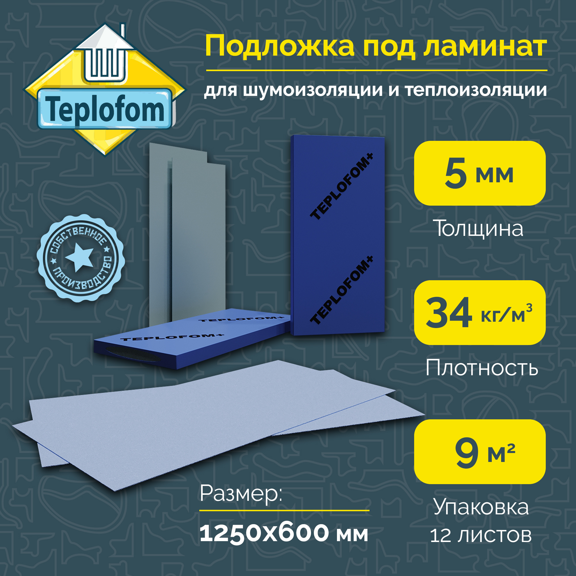 Подложка для теплого пола Teplofom Подложка для ламината, паркета и напольных покрытий