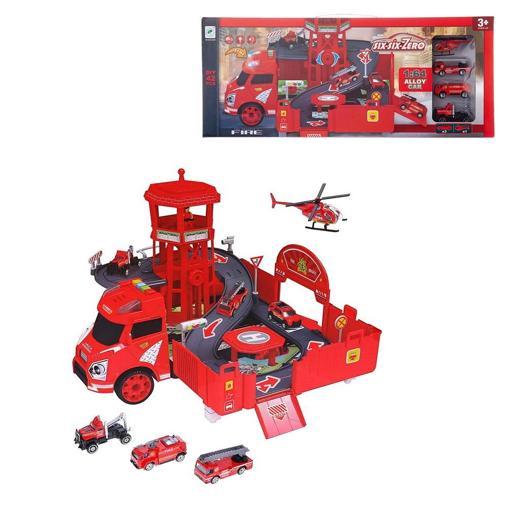 

игрушечная машинка-трансформер Junfa Пожарная игрушечная машинка, 2в1, 1:64 660-A260, Красный, 660-A260