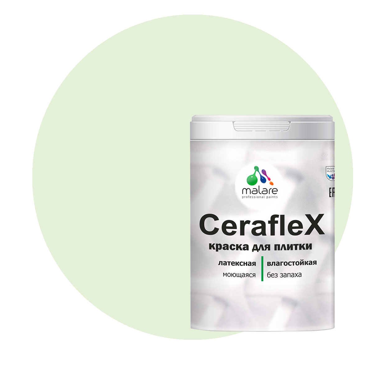 

Краска Malare Ceraflex для кафельной плитки и стен в ванной, светло-зеленый, 2 кг, Ceraflex-1