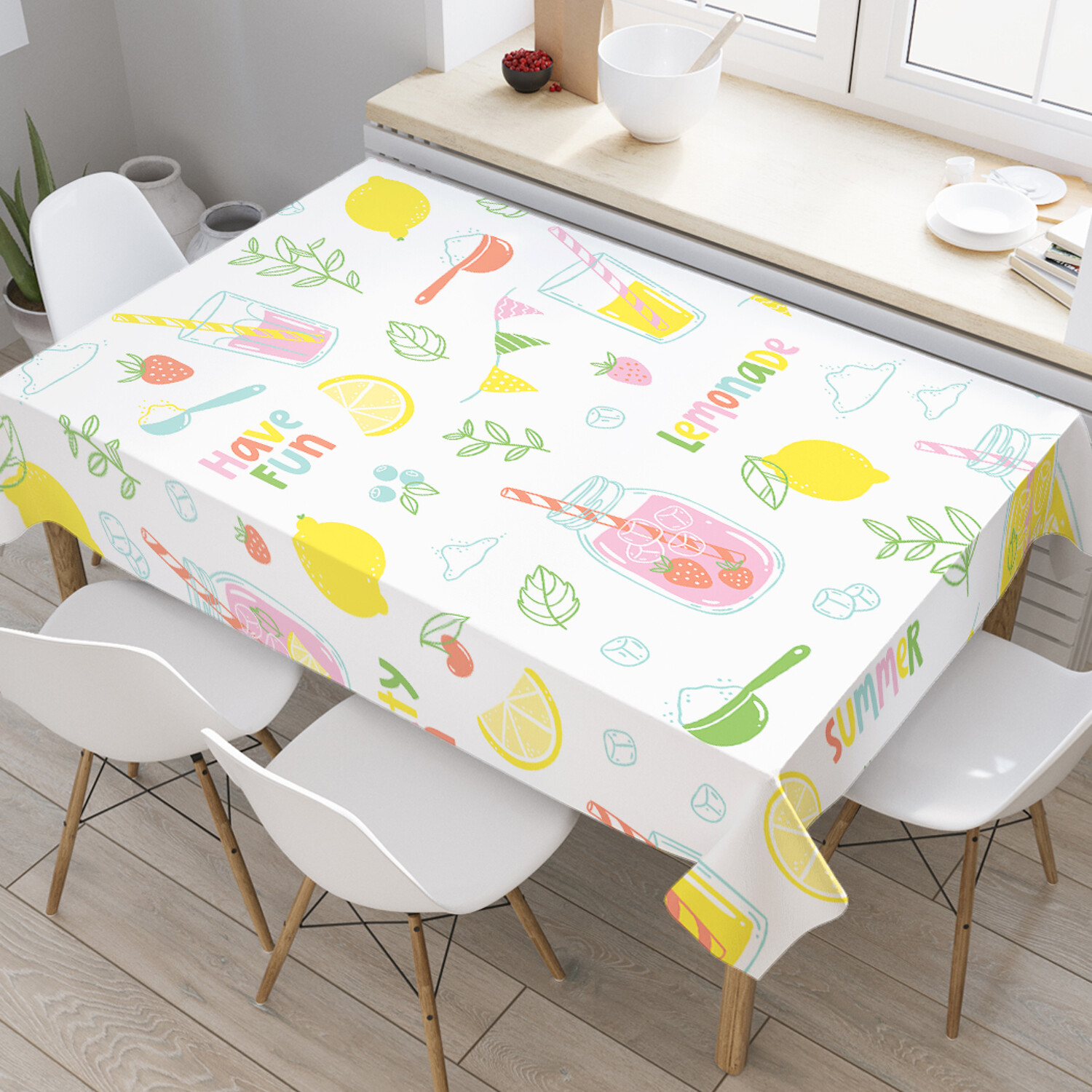 

Скатерть прямоугольная на кухонный стол JoyArty Сделай лимонад из оксфорда 180x145 см, Розовый, Сделай лимонад