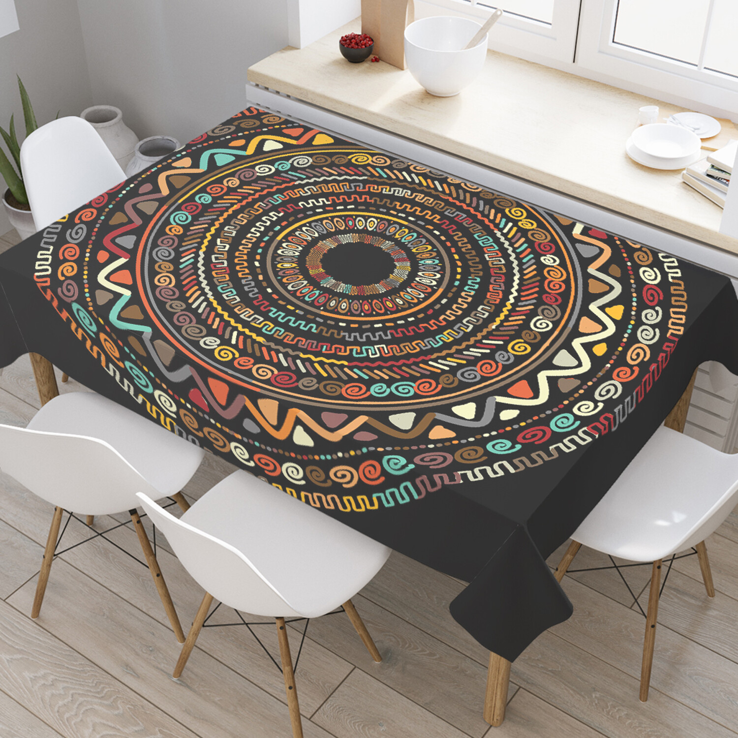 

Скатерть прямоугольная на кухонный стол JoyArty Африканские круги из оксфорда 180x145см, Коричневый, Африканские круги