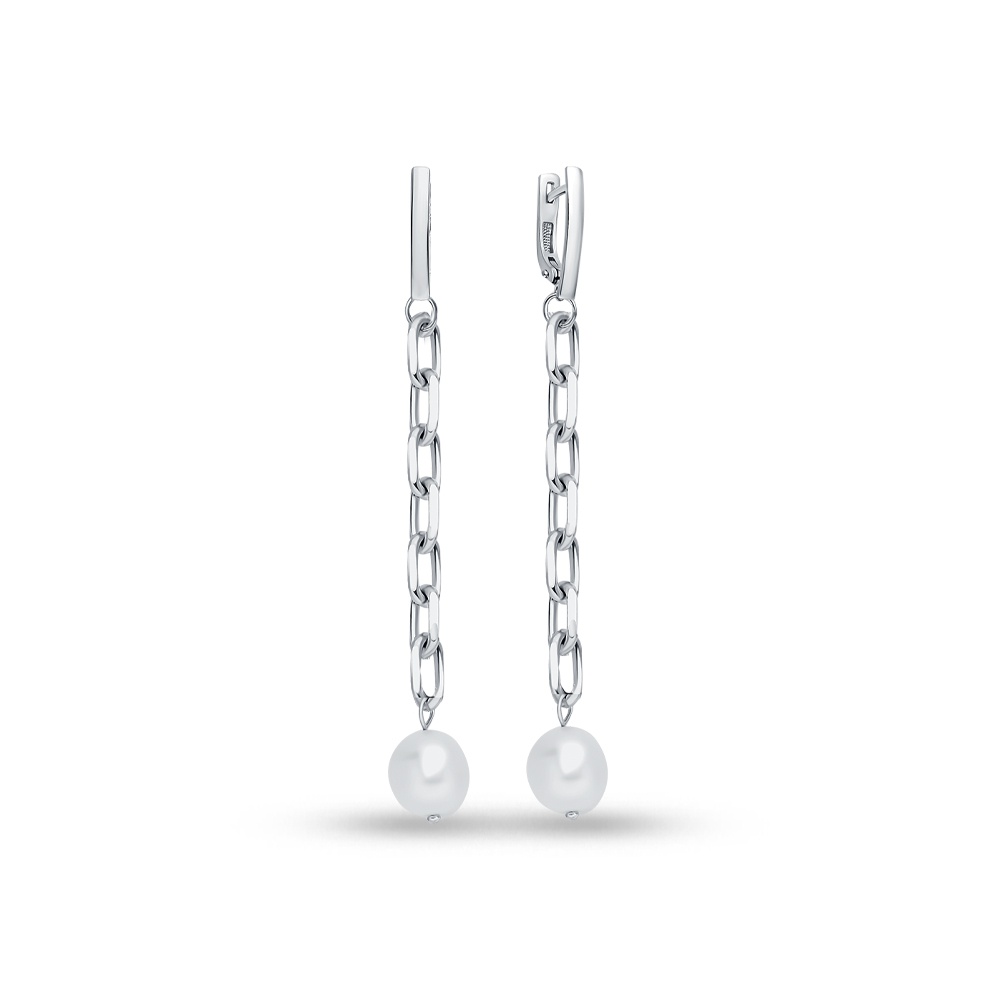 Серьги подвески из серебра с жемчугом 585Gold 702010697