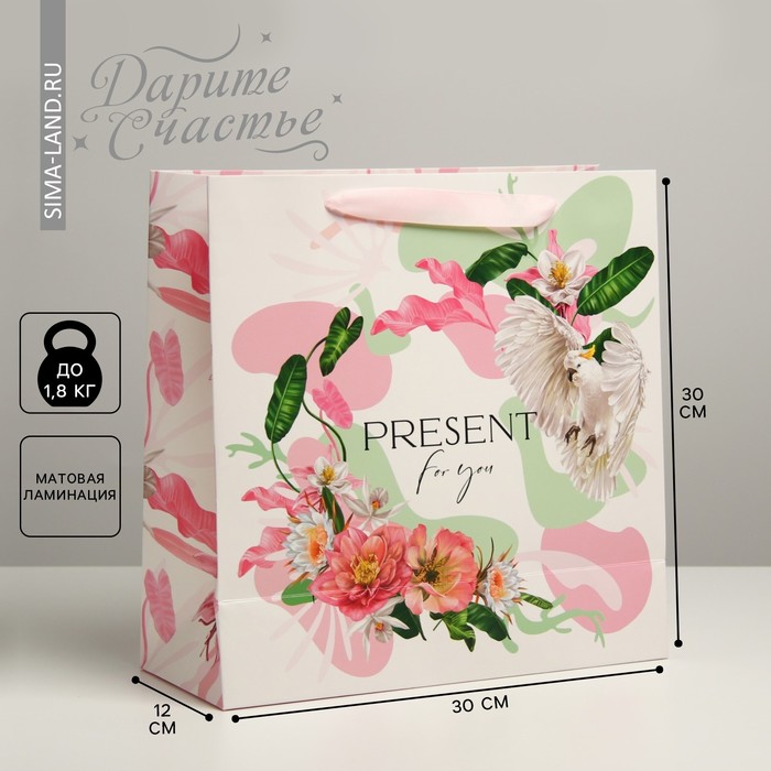 

Пакет подарочный Дарите Счастье Present for you 30 х 30 х 12 см, Розовый