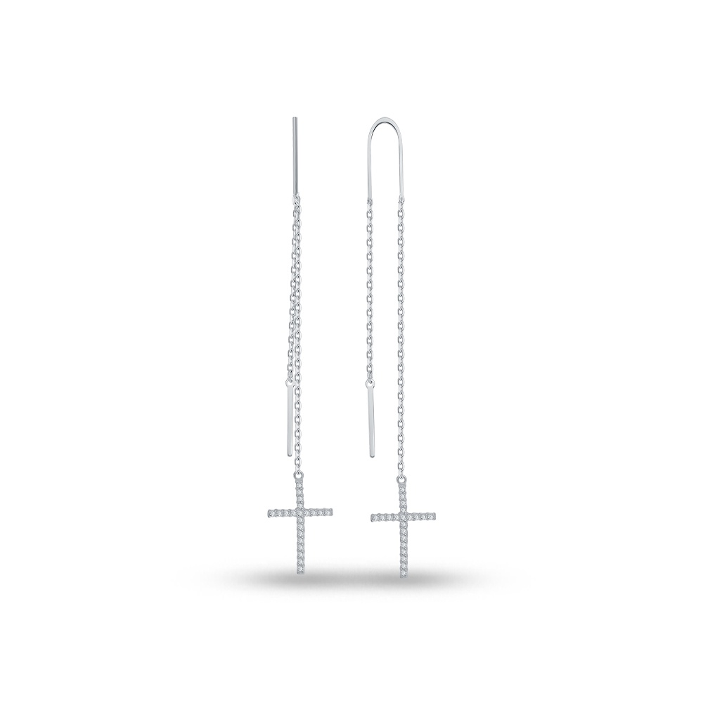 

Серьги продевки из серебра 585Gold 702010730, фианит, 702010730