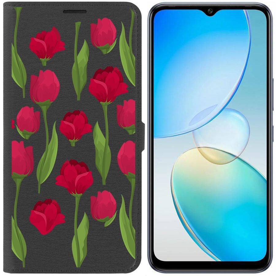 

Чехол-книжка Krutoff Eco Book для Infinix Hot 12 Pro Розы паттерн (черный)