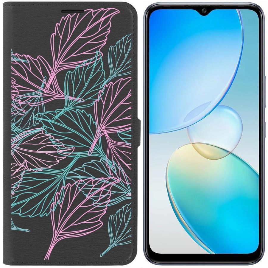 Чехол-книжка Krutoff Eco Book для Infinix Hot 12 Pro Листья паттерн (черный)