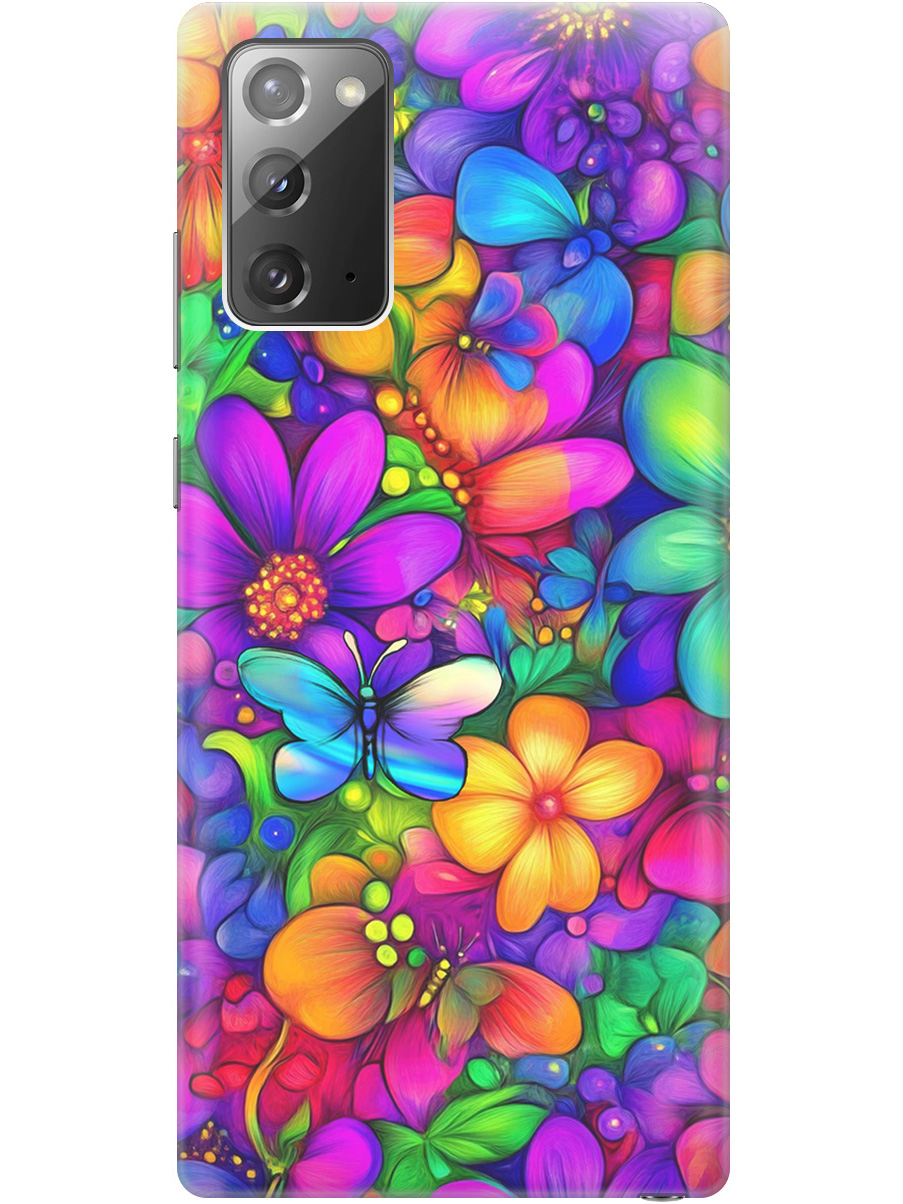 

Силиконовый чехол на Samsung Galaxy Note 20 с принтом "Бабочки и цветы" прозрачный, Прозрачный;зеленый;фиолетовый;красный, 723276323