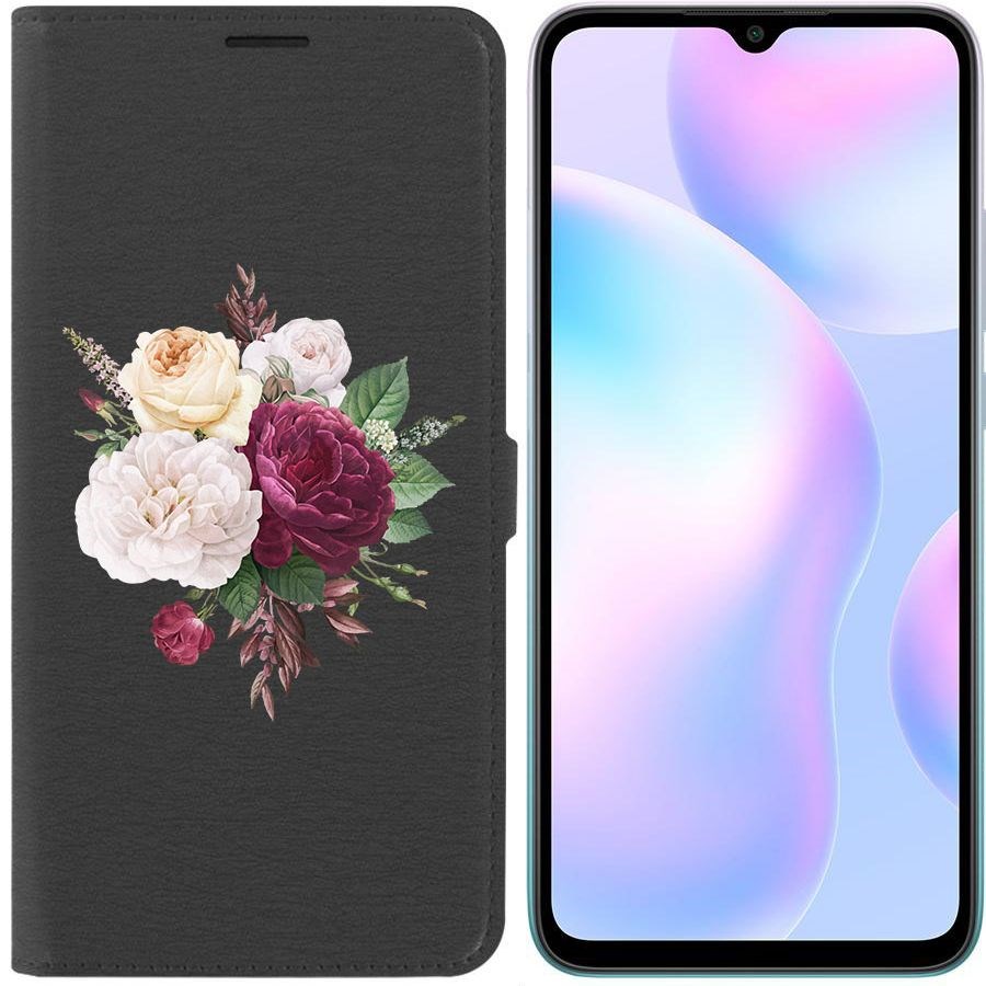 

Чехол-книжка Krutoff Eco Book для Xiaomi Redmi 9A Цветочная композиция (черный)
