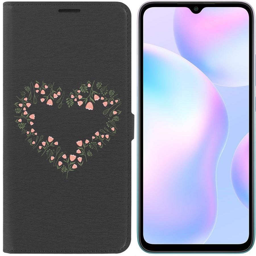 

Чехол-книжка Krutoff Eco Book для Xiaomi Redmi 9A Цветочное сердце (черный)