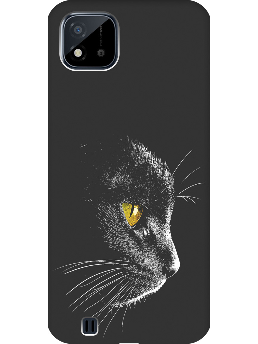 

Силиконовый чехол на realme C20 / C11 (2021) с принтом "Черный котик" матовый черный, Черный;белый;золотистый, 726147412