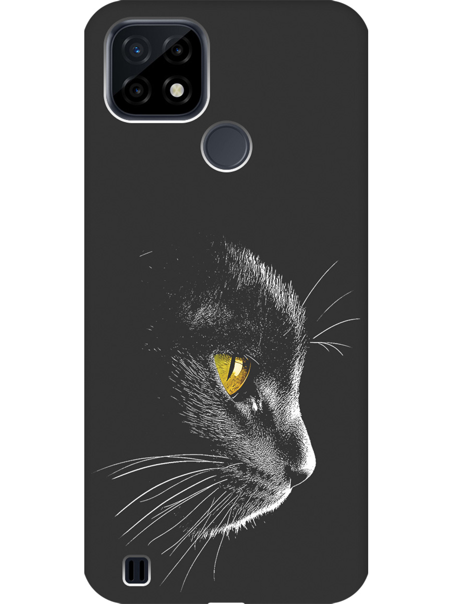 

Силиконовый чехол на realme C21 с принтом "Черный котик" матовый черный, Черный;белый;золотистый, 726147512