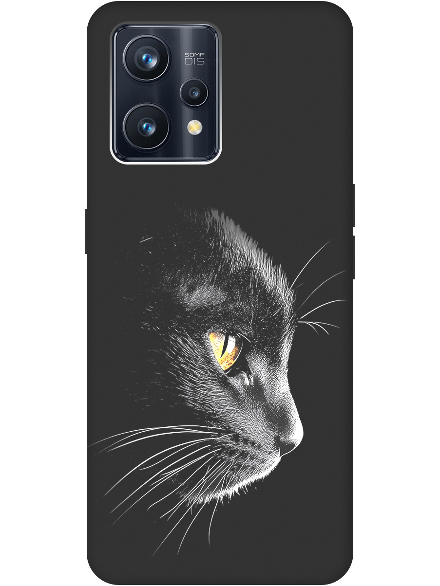 

Силиконовый чехол на Realme 9 Pro+ с принтом "Черный котик" матовый черный, Черный;белый;золотистый, 740189612
