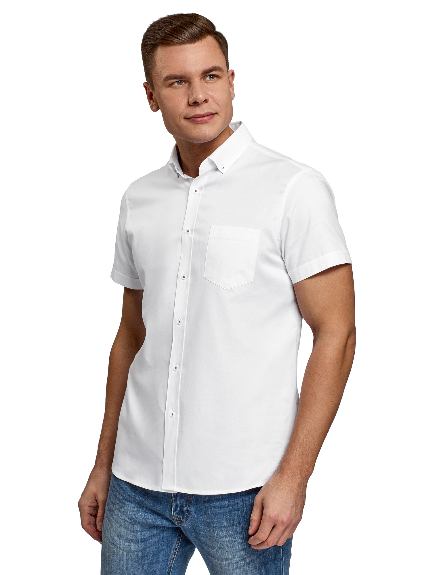 

Рубашка мужская oodji 3B210007M белая 38, 3B210007M