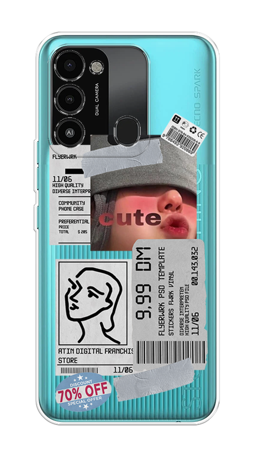 

Чехол на Tecno Spark Go 2022/8С/9 "Cute girl collage", Розовый;серый;голубой, 301250-6