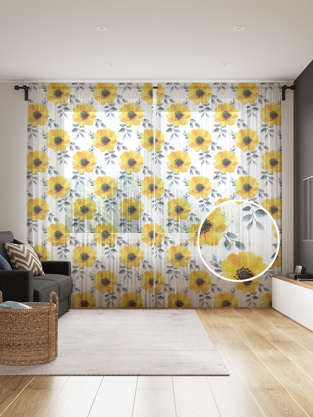 

Фототюль JoyArty "Солнечные акварельные цветы", 145x265см, 2 полотна, лента, 50 крючков, Солнечные акварельные цветы