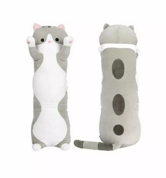 

Мягкая игрушка-антистресс wellywell Кошка-батон, длинный кот серый, 70 см